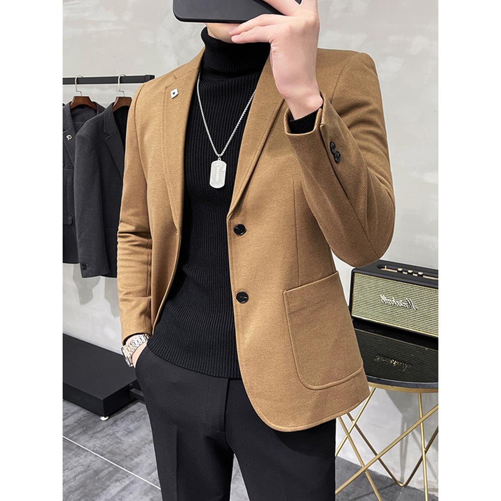 灏吉弧休闲西装男式夹克春秋季加厚男式服装2025新款优雅帅气毛料