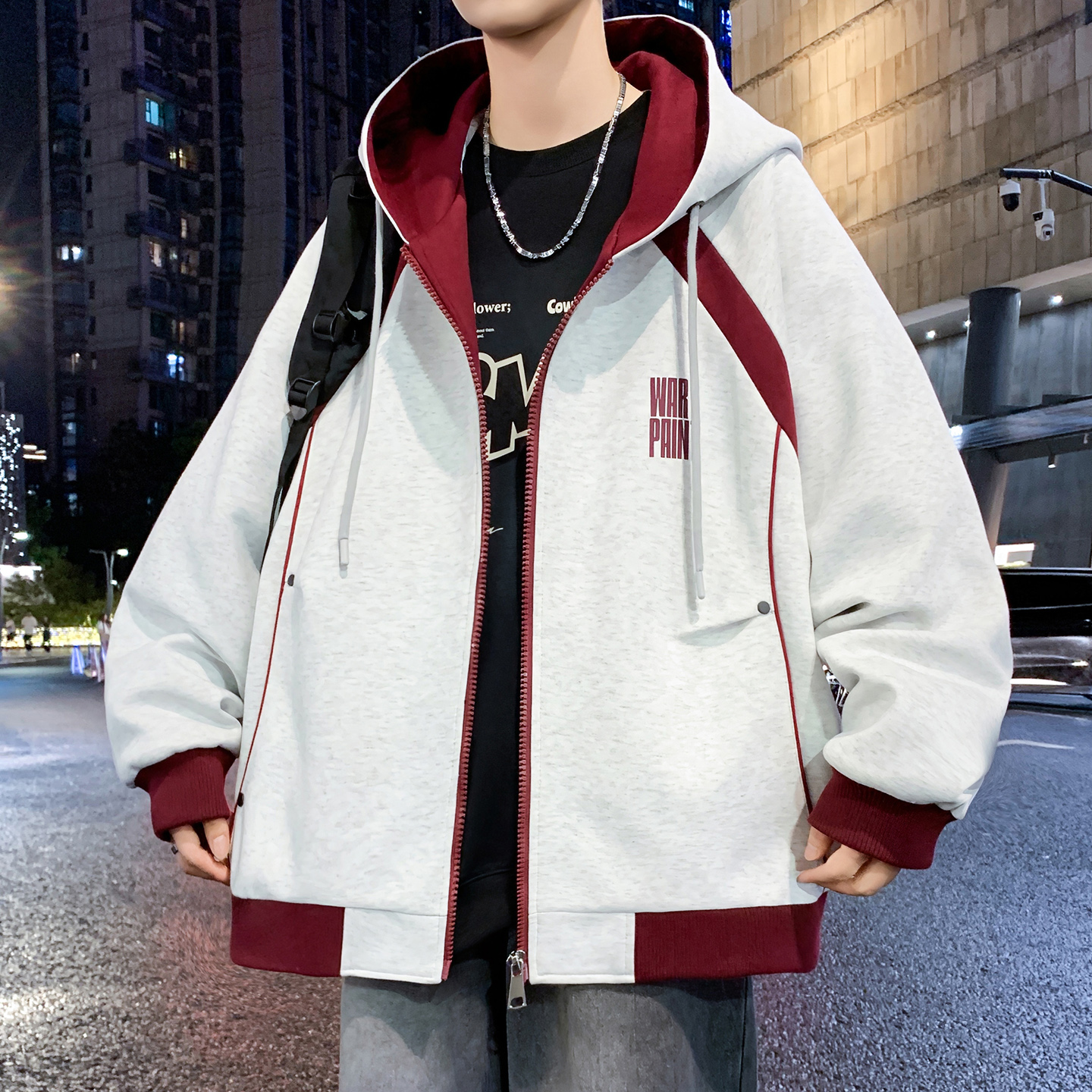 春秋季新款青少年长袖痞帅男士休闲上衣外套帅气连帽百搭潮流夹克