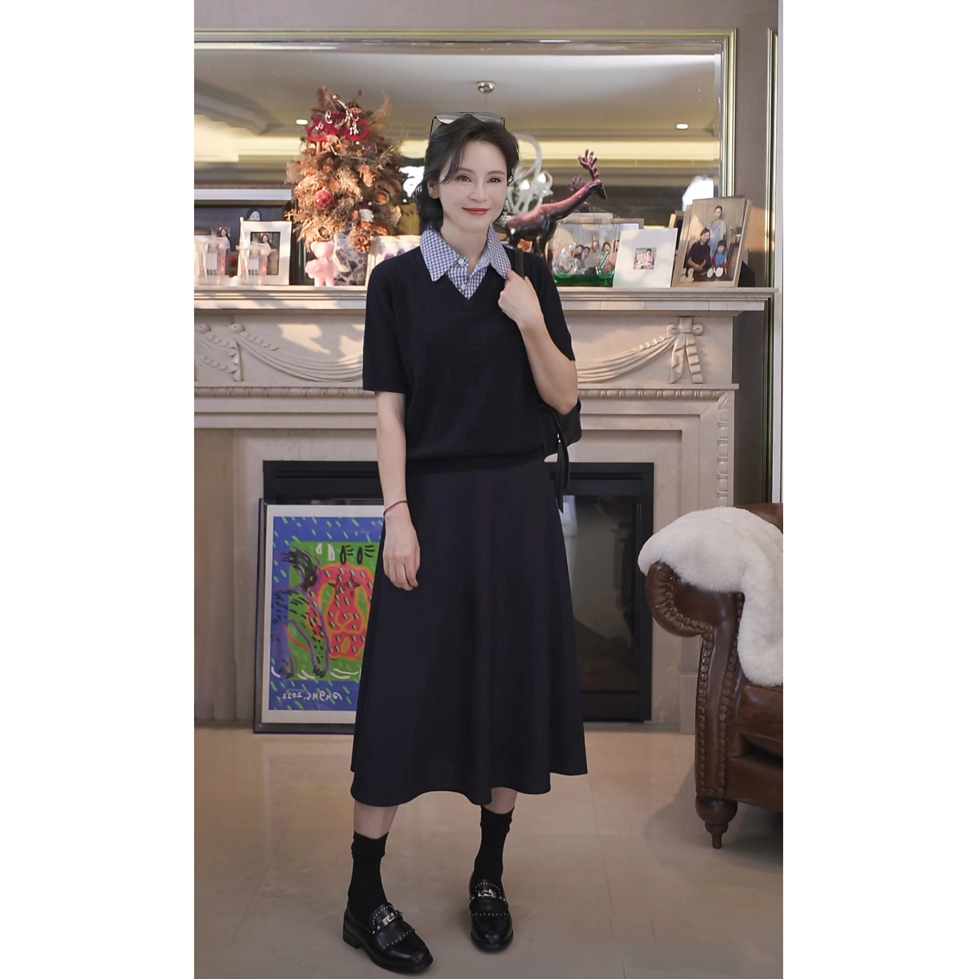 我是摩羯 MIU系学院风 60支美丽诺羊毛可脱卸领子16针秋针织衫