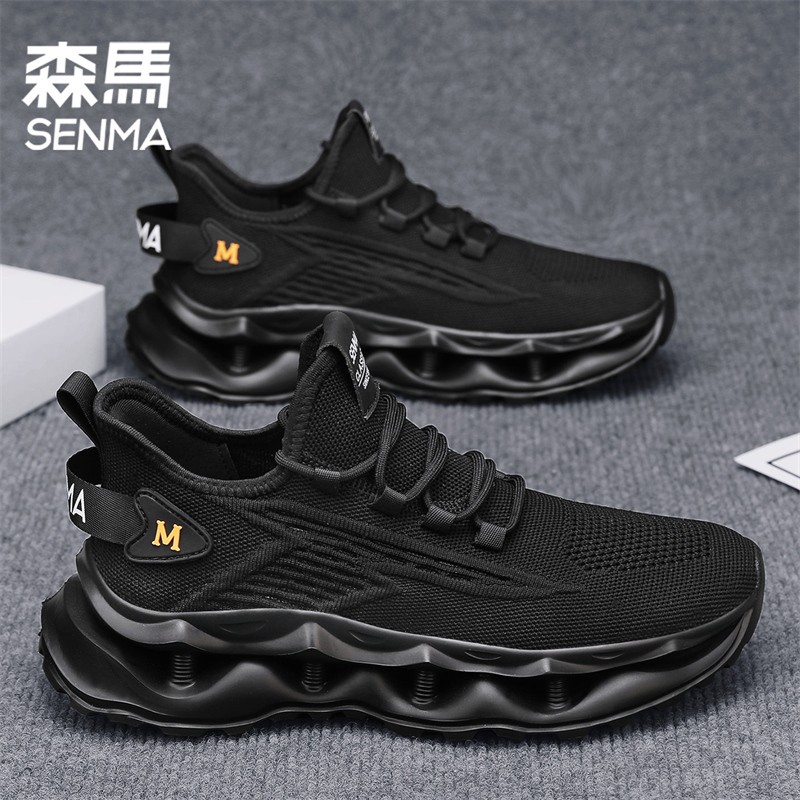 森马男鞋2025新款夏季爆款冰丝透气网面老爹鞋男士黑色软底运动鞋