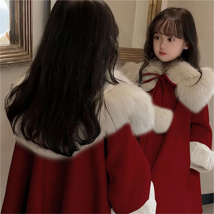 女童外套秋冬款2025新款冬季呢子儿童新年衣服女孩加绒红色过年服
