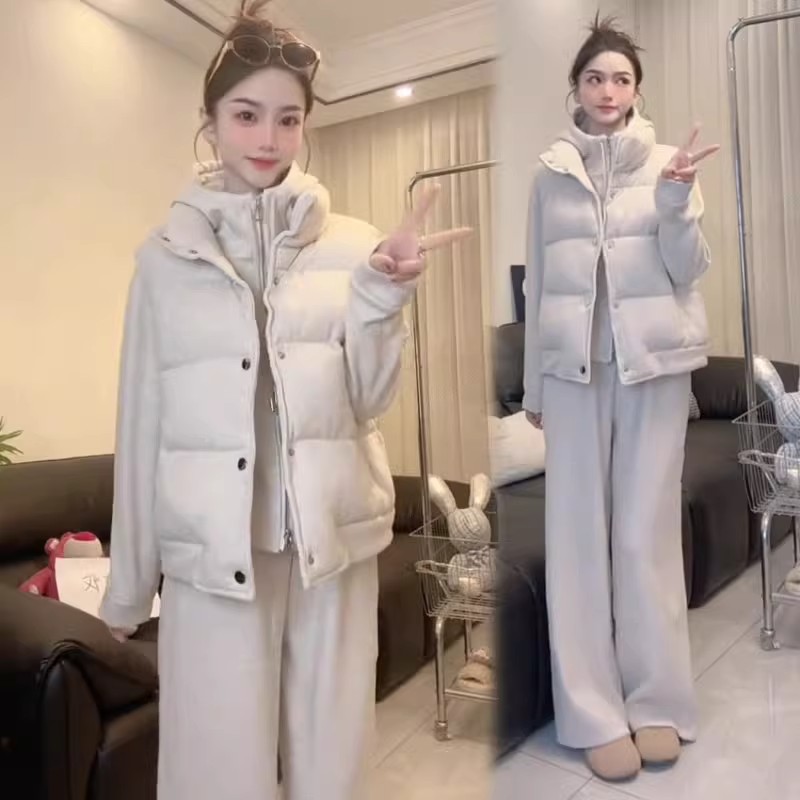 拉夏贝尔运动套装女2025冬季新款洋气棉马甲加绒卫衣阔腿裤三件套