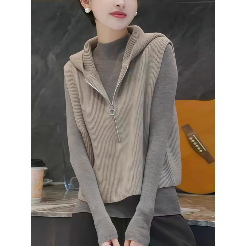 高级感连帽毛衣针织背心马甲女款2025新款爆款秋冬巨好看短款上衣