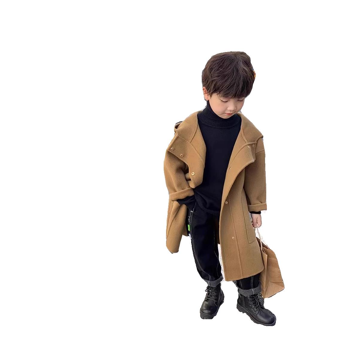 春秋韩版儿童外套男童长款春秋外套韩版2025新款儿童洋气毛呢大衣