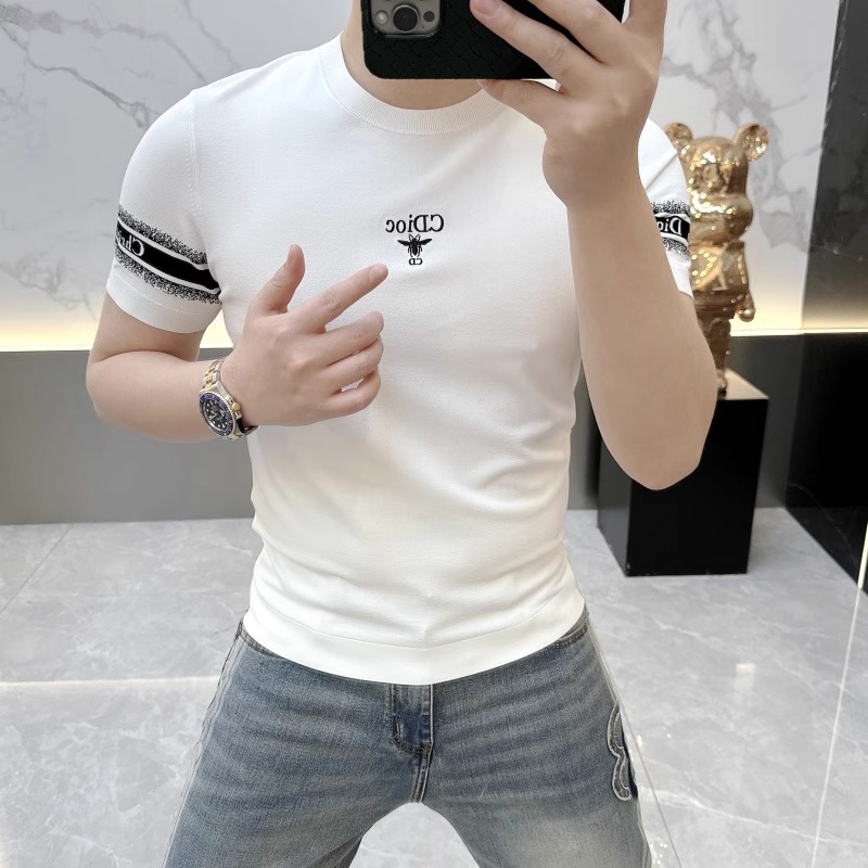 2025欧货轻奢男士针织冰丝短袖T恤印花时尚百搭夏季半袖上衣25323