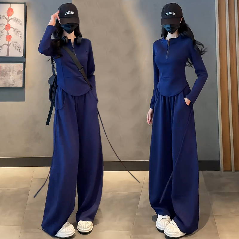 拉夏贝尔时尚套装2025秋新款半拉链立领长袖卫衣阔腿裤两件套