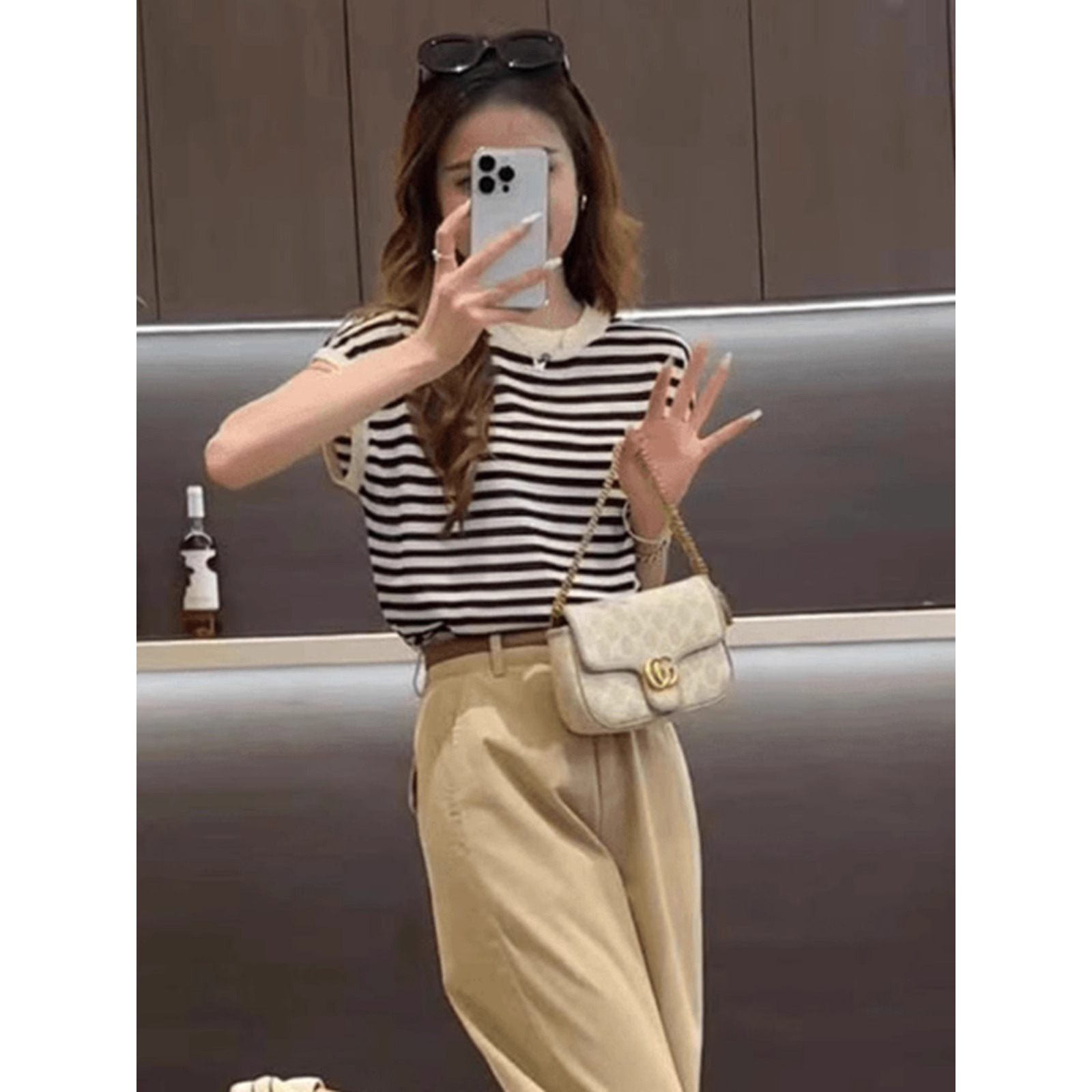 夏季搭配一整套2025新款小个子显瘦条纹上衣休闲显高阔腿裤两件套