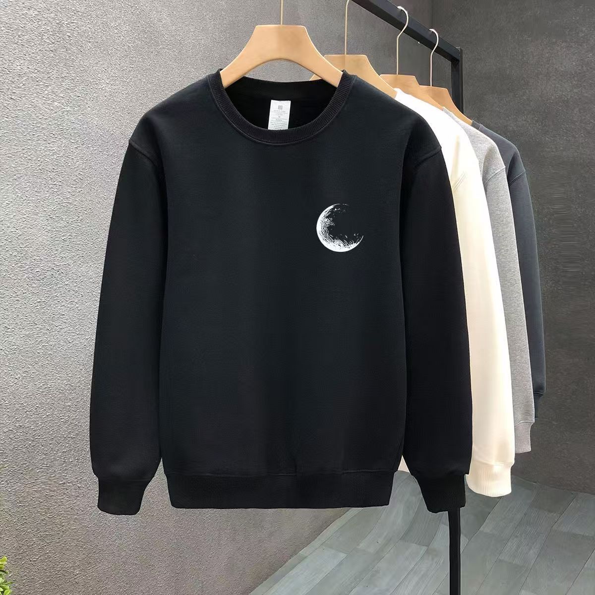 雅鹿男装男士爆款保暖加绒百搭休闲圆领卫衣潮流高档帅气宽松印花