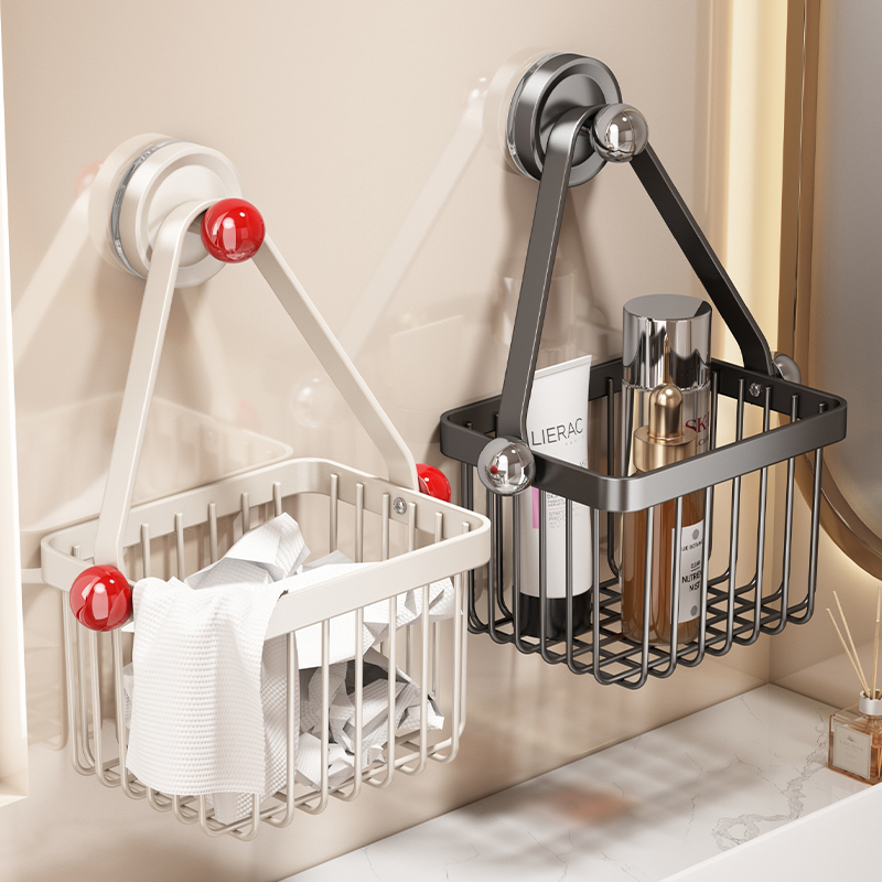 卫生间吸盘置物架浴室免打孔墙上收纳架厕所壁挂式洗手洗漱台挂篮
