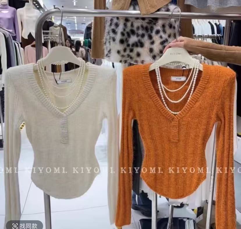 AL SHOP【显瘦必入款】韩系时尚修身百搭针织纽扣打底上衣