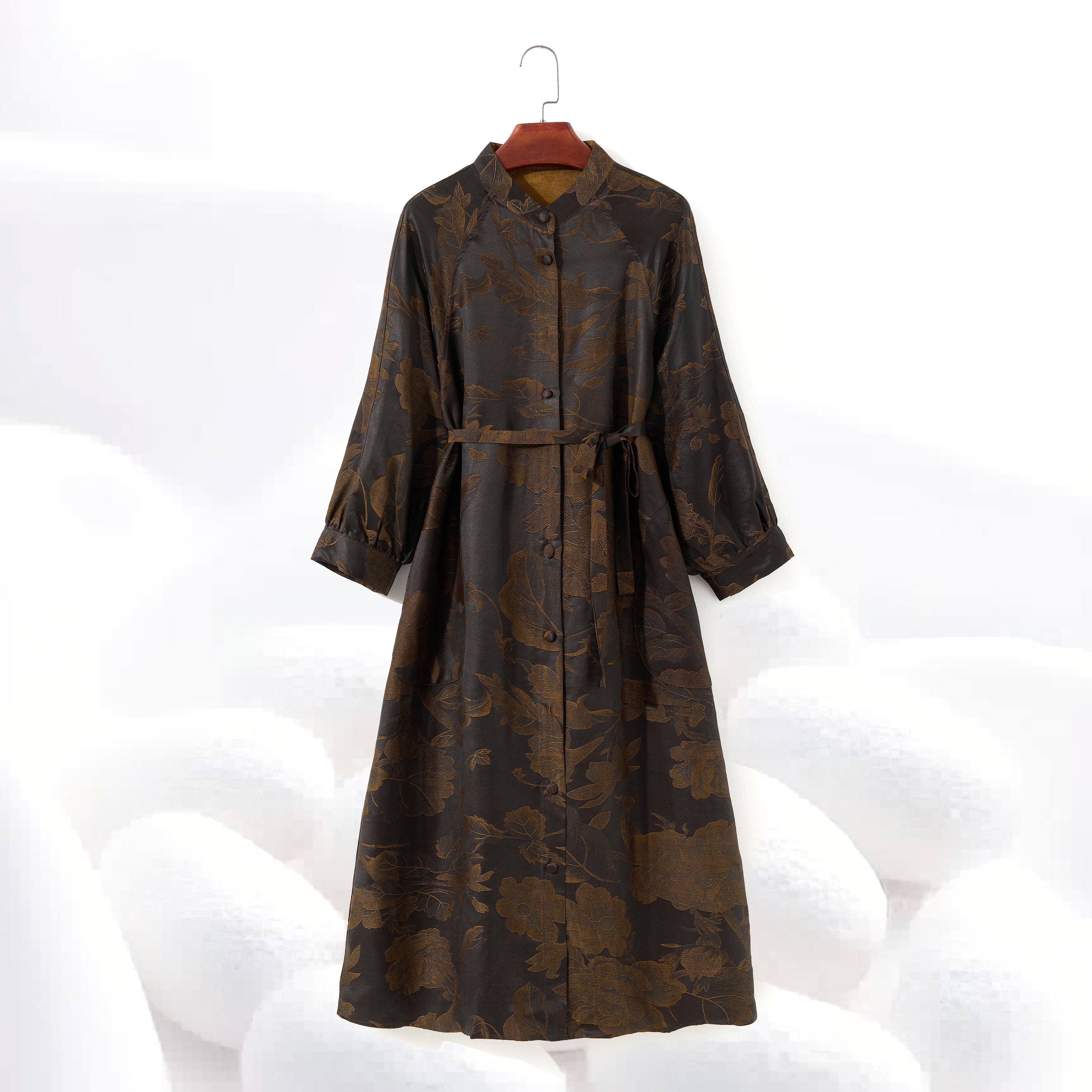 【 重缎皮子双穿风衣】80%桑蚕丝香云纱提花长外套加厚重磅ch-FY01