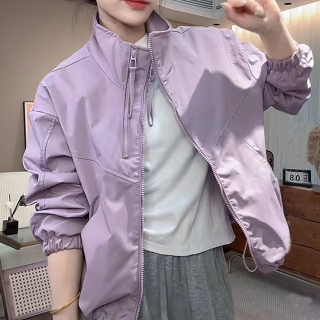 洋派立领外套女短款春夏季2025新款时尚韩版显瘦小个子冲锋款夹克
