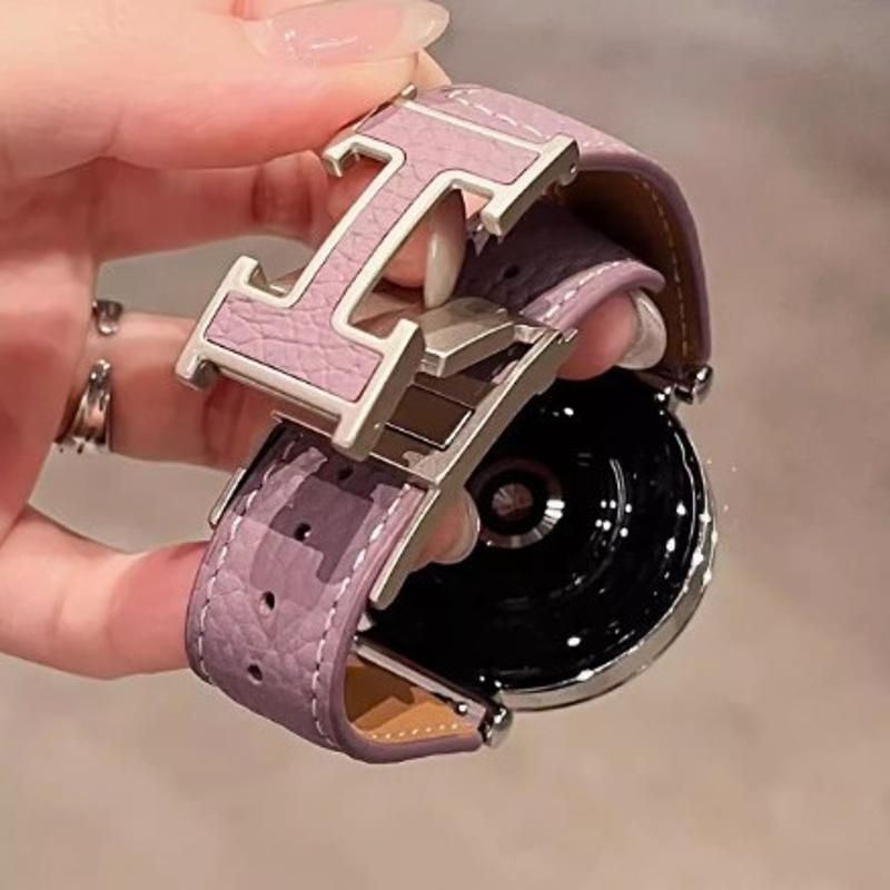 适用华为柔软荔枝纹H磁吸扣真皮手表表带watch3watch4GT3proGT4女