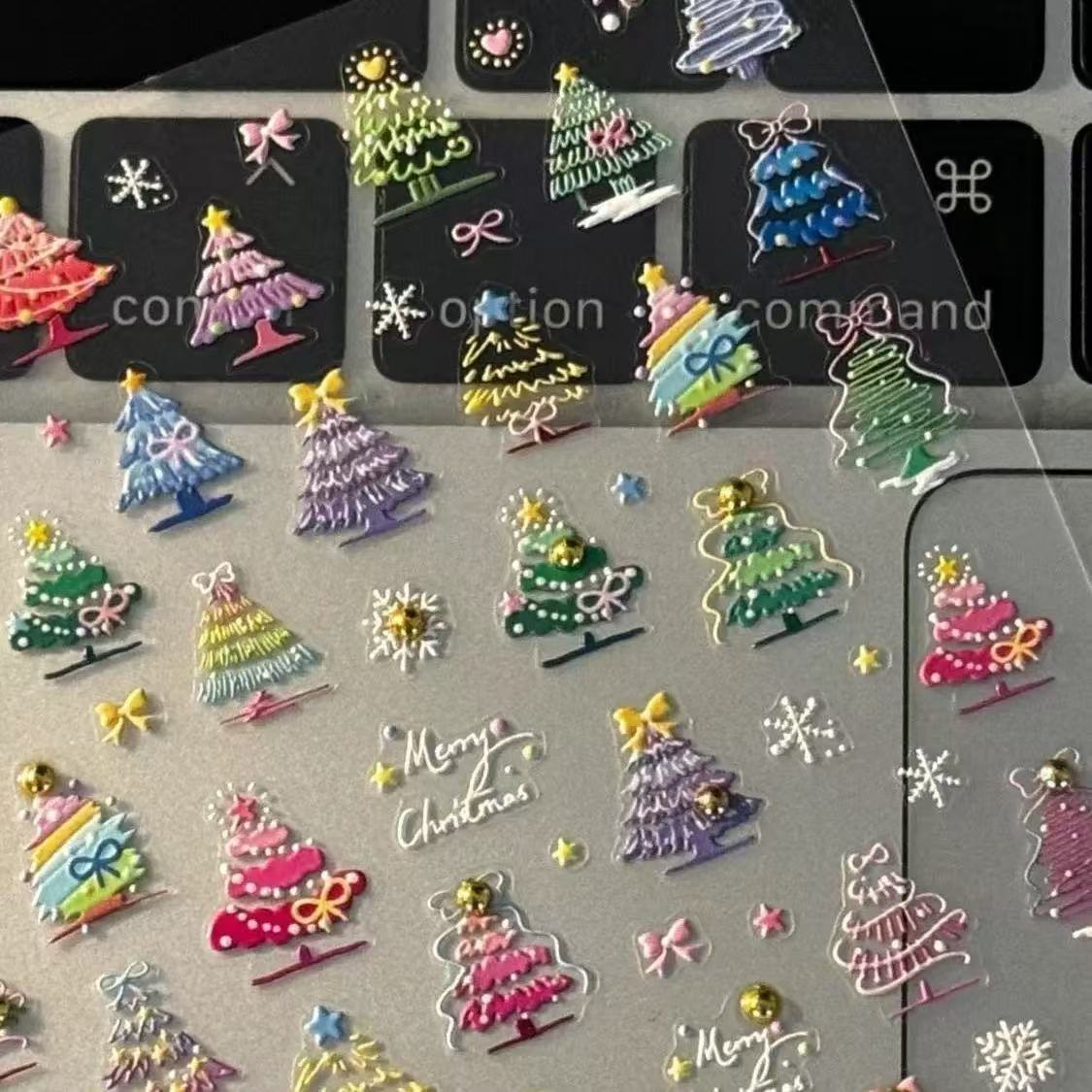 新款圣诞树晶钻浮雕立体贴纸ins绝美手机平板装饰相机贴diy