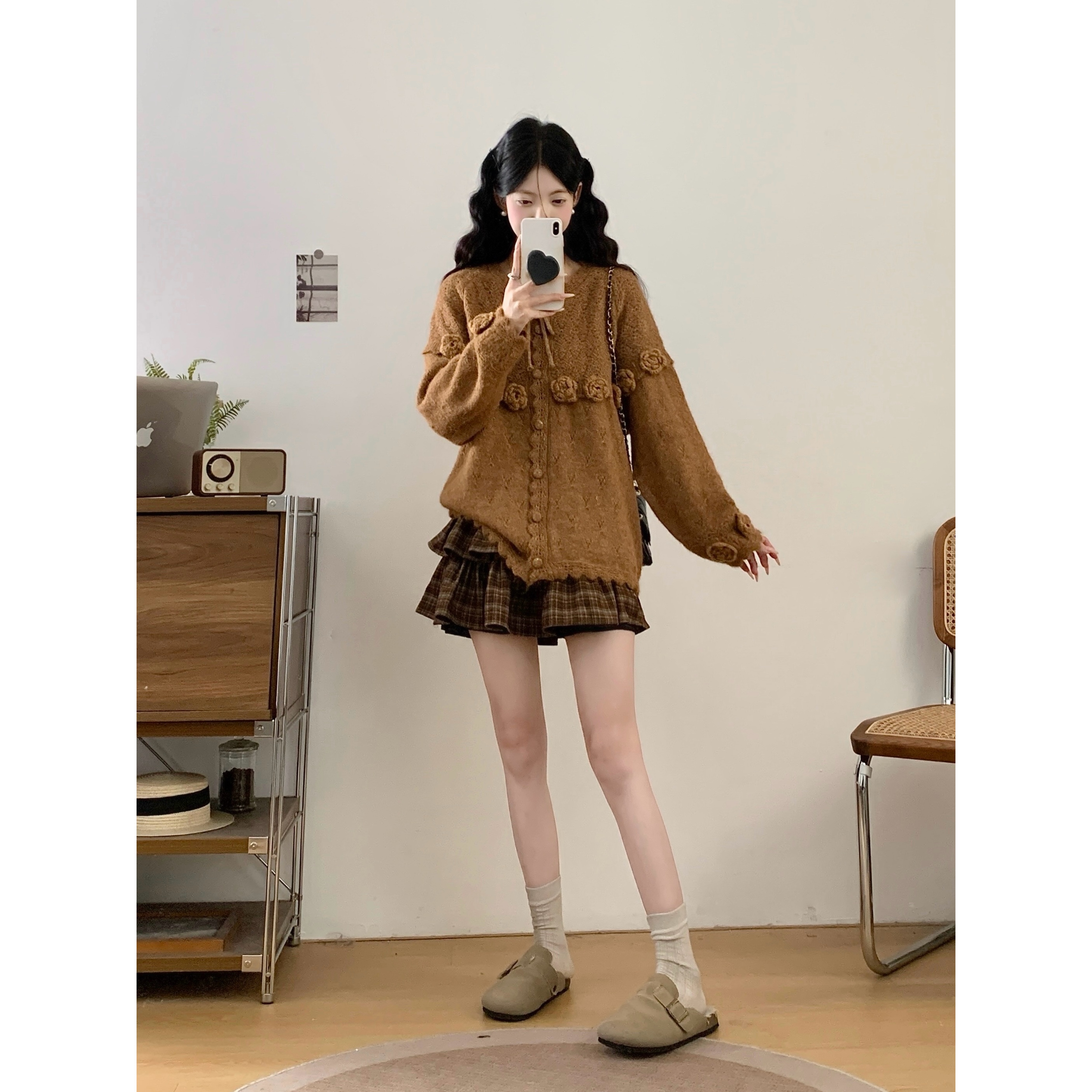 时尚大码女2025秋冬新款宽松毛衣套装慵懒风圆领套头针织衫两件套