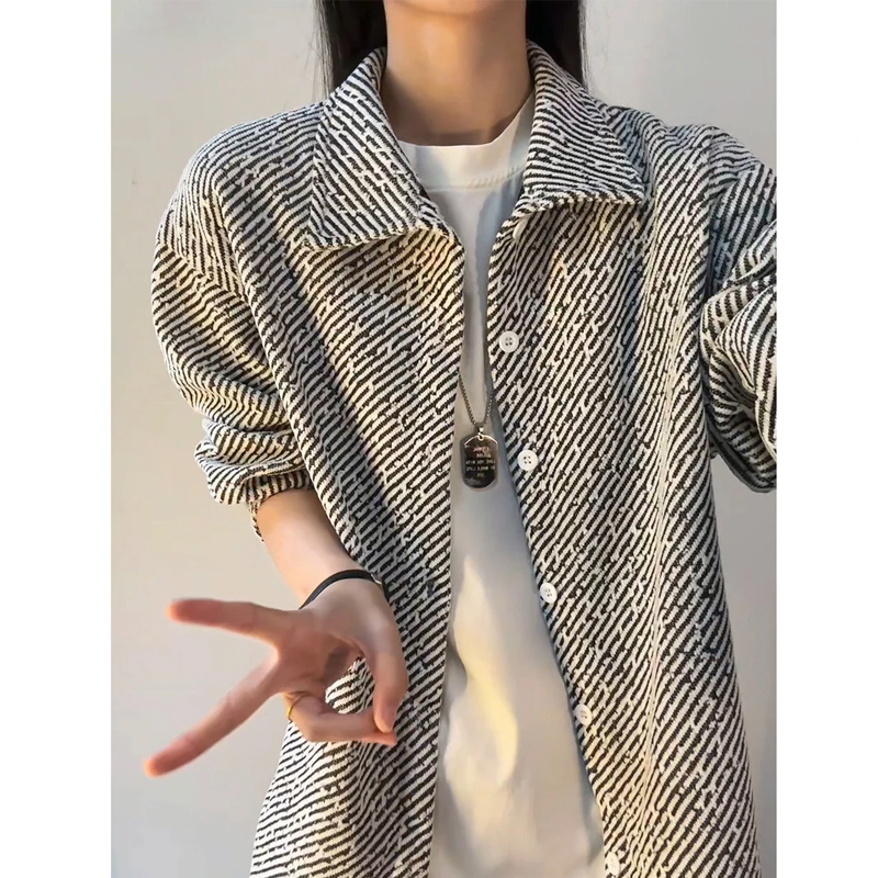 雪尼尔肌理感长袖男秋冬加绒加厚外套翻领休闲小香风开衫夹克上衣