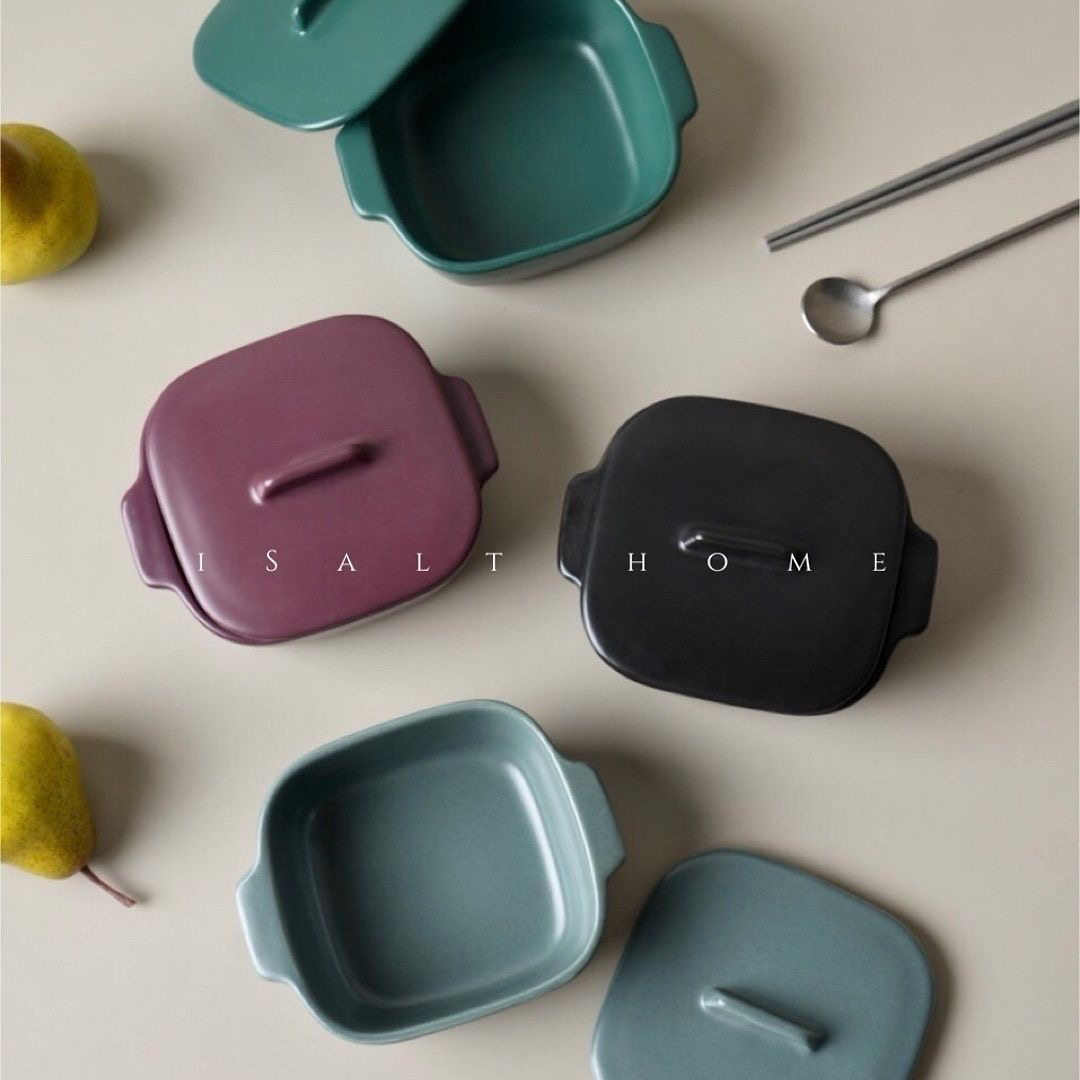 出口尾单莫兰迪色系烤碗13.5cm*5cm可爱高颜值高温釉下彩简约家用