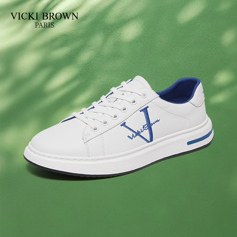 法国VICKI BROWN 轻奢干净感男士百搭透气时尚低帮休闲鞋小白鞋