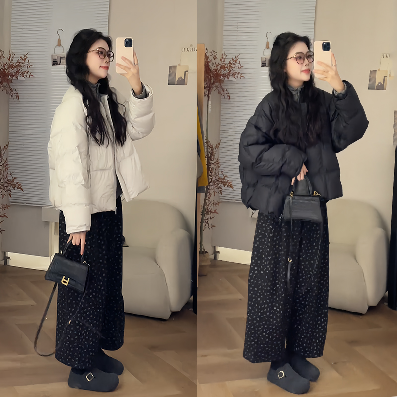 时尚穿搭女2025冬季新款气质宽松减龄打底衫棉服外套阔腿裤三件套