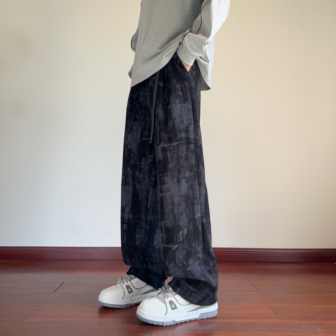 引创新款扎染爆款长裤子男款秋冬痞帅男裤直筒阔腿裤宽松运动裤
