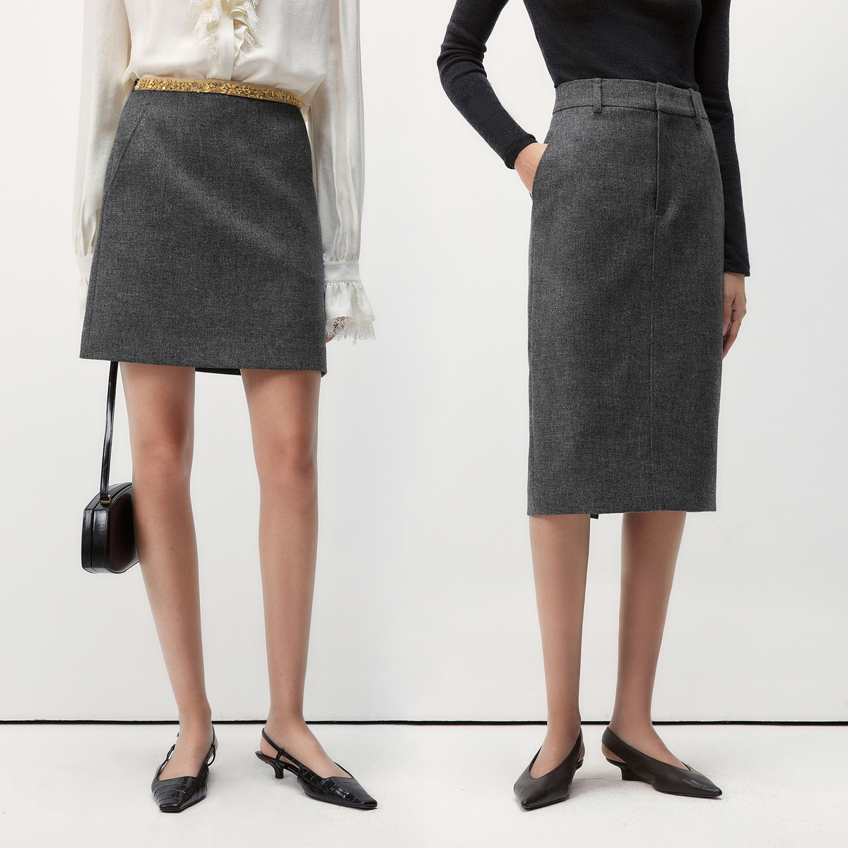 LYNEE【巴黎晨曦】羊毛及膝 钉珠腰头短半裙LGD2FAW046/LGD2FAW047