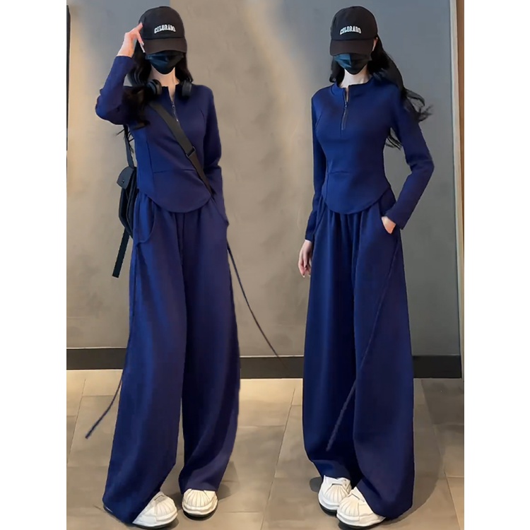 拉夏贝尔时尚修身减龄套装女2025秋季新款立领长袖卫衣运动两件套