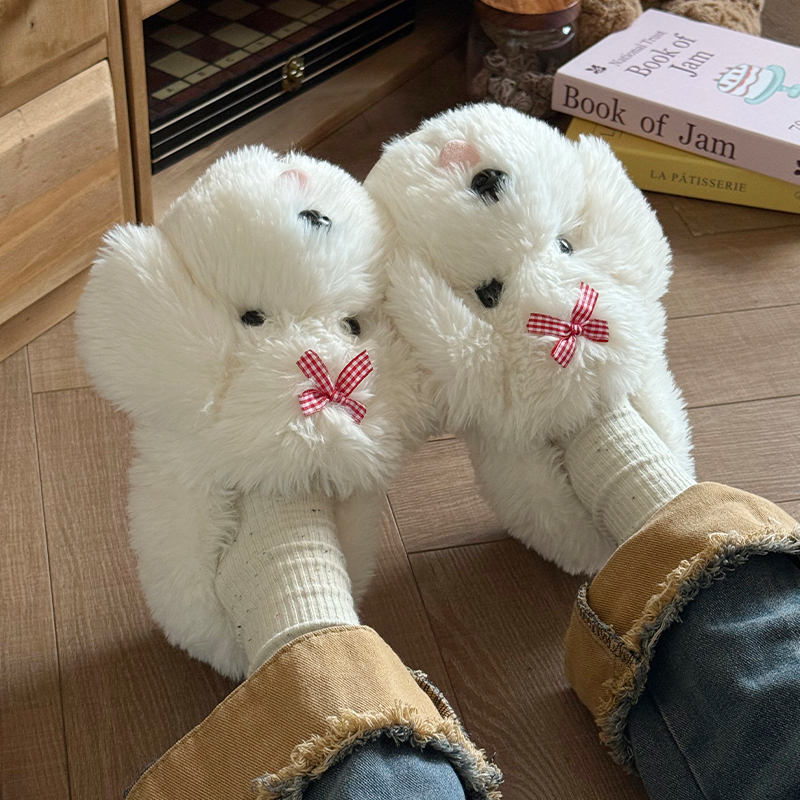 可爱小狗棉拖鞋女款包跟2025新款家居室内保暖棉鞋毛绒拖鞋女冬季