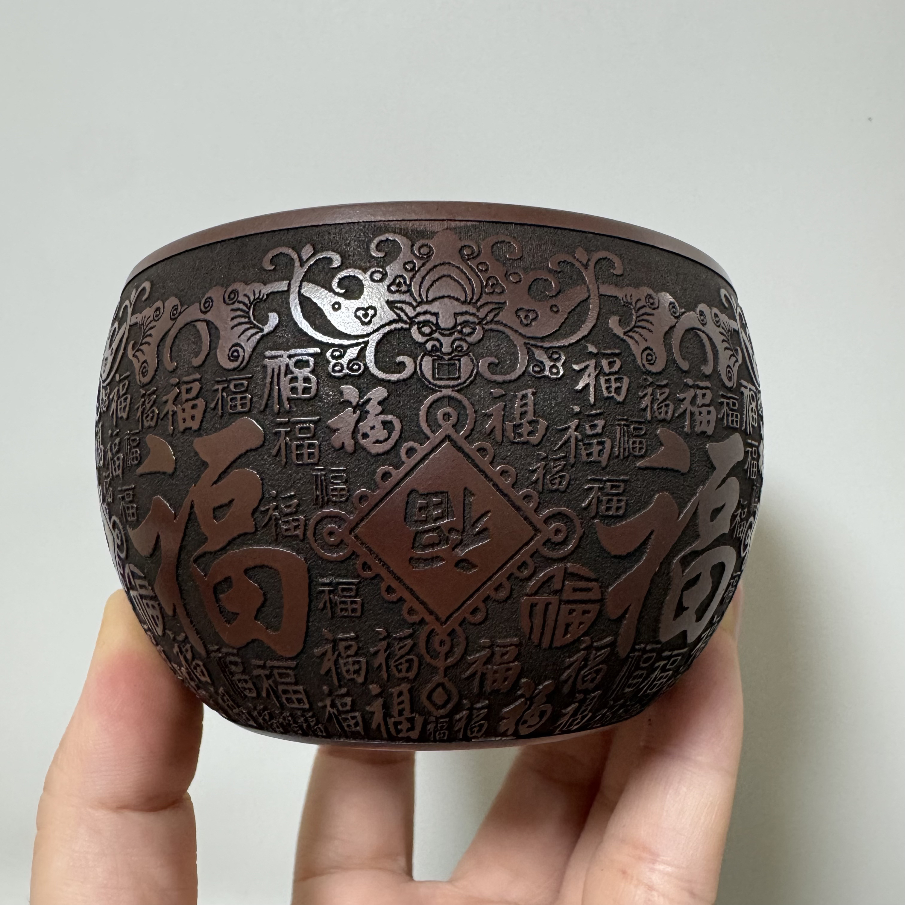 宜兴正宗原矿石红泥料浮雕刻绘百福主人杯茶杯大容量品茗杯180cc