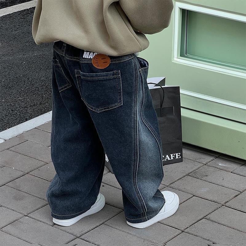 冬季长裤牛仔加绒裤男童牛仔裤韩版时尚加厚裤儿童宝宝高腰裤小童