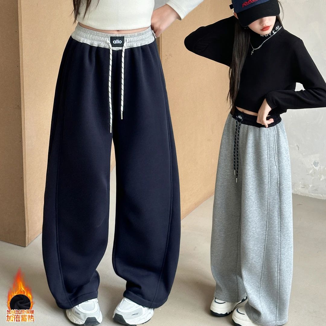 女童休闲裤秋冬加绒2025中大童儿童运动裤宽松洋气小女孩加厚卫裤