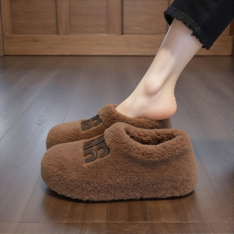 羊羔绒厚底毛毛鞋女外穿2025年新款秋季字母加绒保暖配裙子豆豆鞋