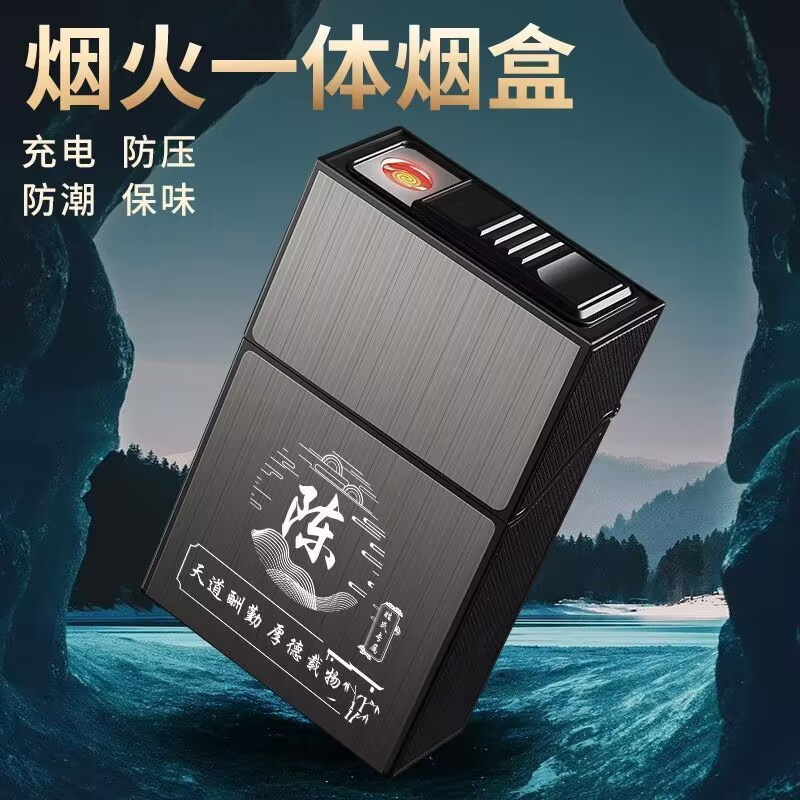 充电打火机烟盒一体20只装男创意个性便携粗盒整盒装烟盒子防风