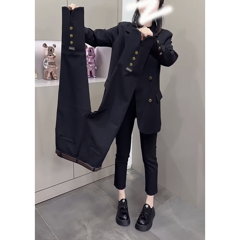 梨形身材大码高腰休闲裤弹力显瘦开叉烟管裤小个子九分窄版直筒裤