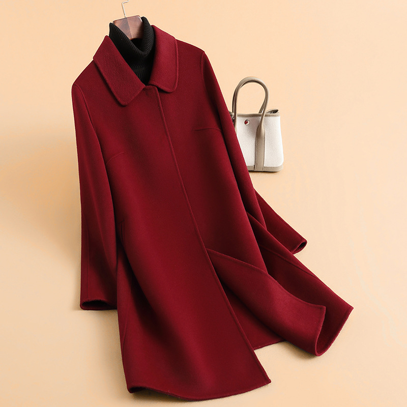 2025秋冬新款红色大衣大码女装中长款双面羊毛大衣遮肉毛呢外套女