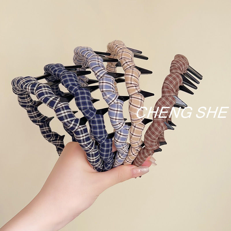 法式格子布艺带齿防滑高颅顶发箍高级感洋气时尚优雅气质头箍头饰