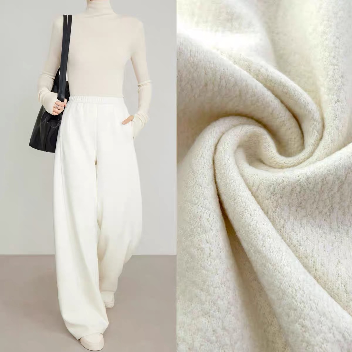 【糯米糍】新中式绒裤老钱风外穿阔腿裤2025冬新松紧腰舒适慵懒休闲