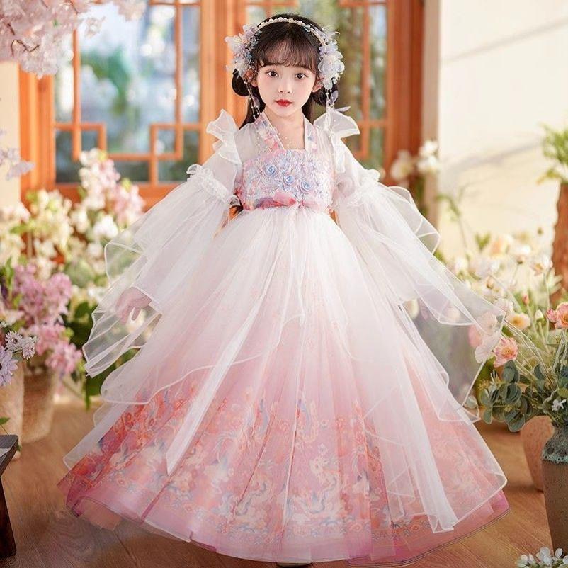 汉服女童春秋款儿童国风古风古装超仙女宝唐装女孩连衣裙2025新款