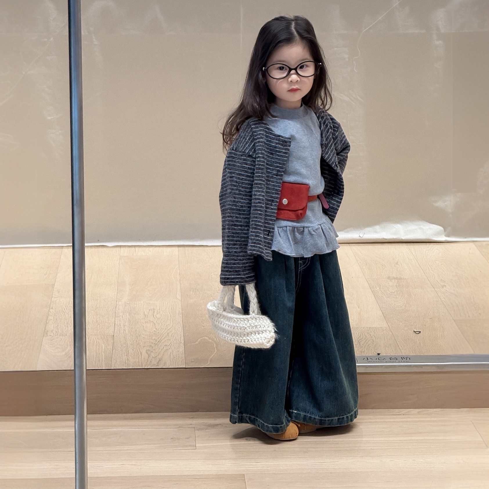 女童套装2025新款儿童洋气春秋条纹外套宝宝衣服阔腿牛仔裤三件套