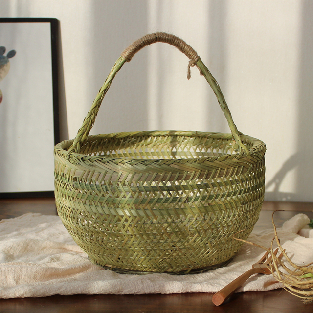 手工竹篮子竹编织手提菜篮竹篮子鸡蛋篮水果收纳竹筐竹编竹器新品