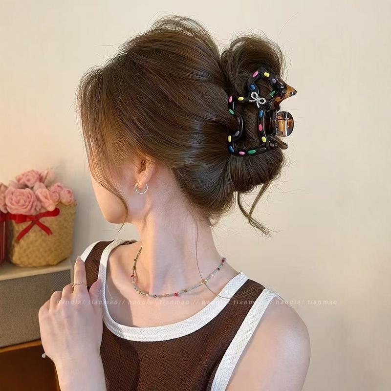 满钻蝴蝶结彩色波点小狗抓夹适合发量少发夹女盘发鲨鱼夹气质网红