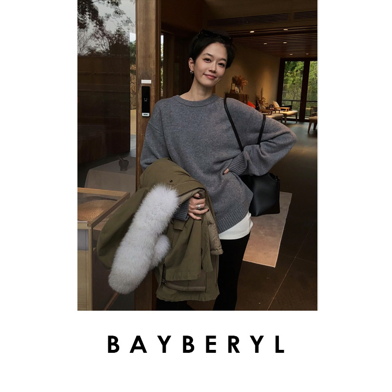 CC12-BAYBERYL老贝戚风毛衣*羊毛纯色圆领宽松冬针织衫ZZS5I1104