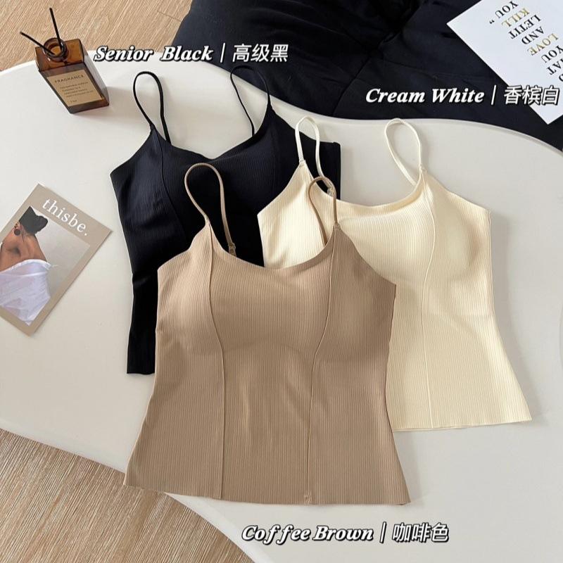 新款无痕加绒打底吊带保暖背心防走光一体式内衣带胸垫可外穿上衣