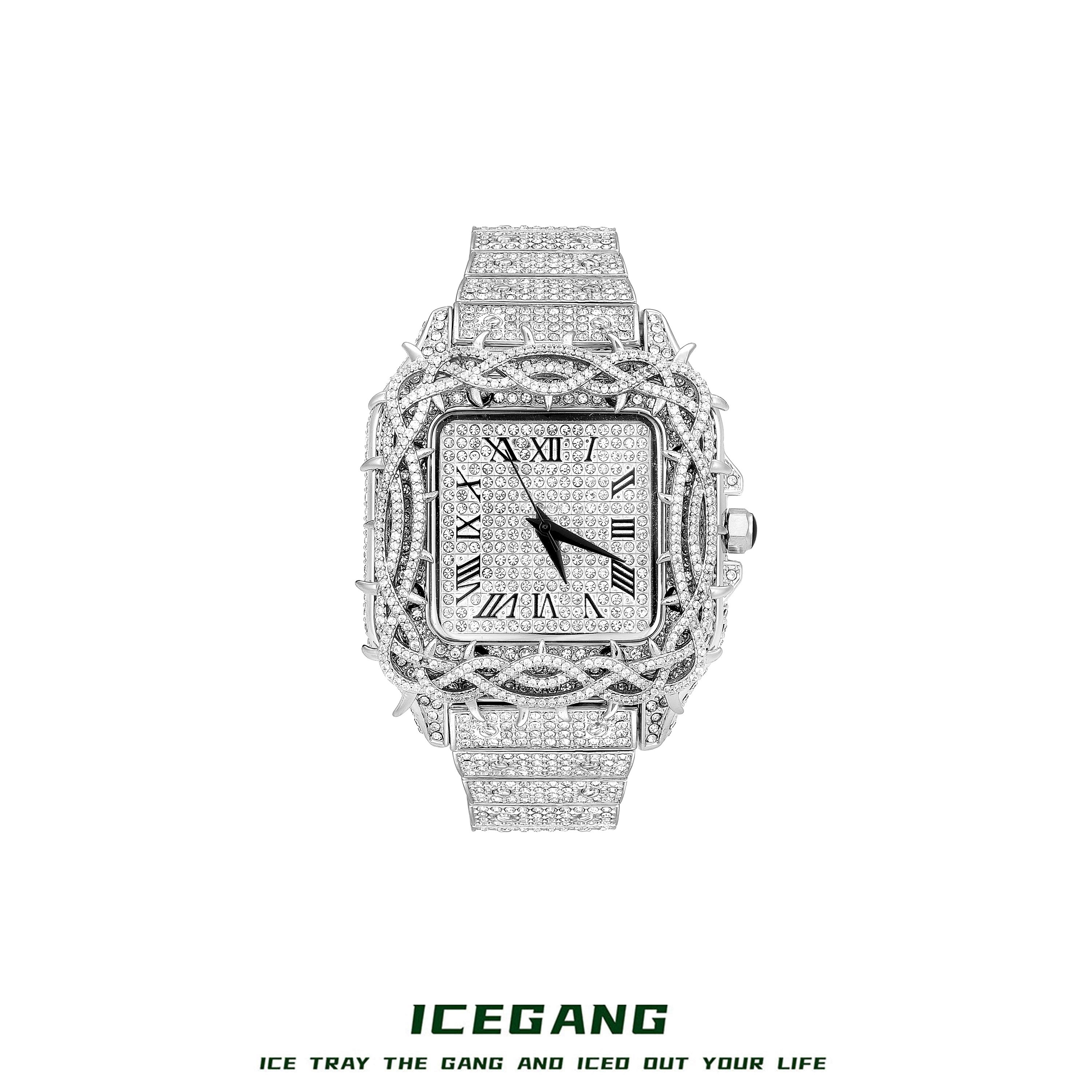 ICEGANG荆棘皇冠系列小山满钻重工手表方表老钱风轻奢腕表男女