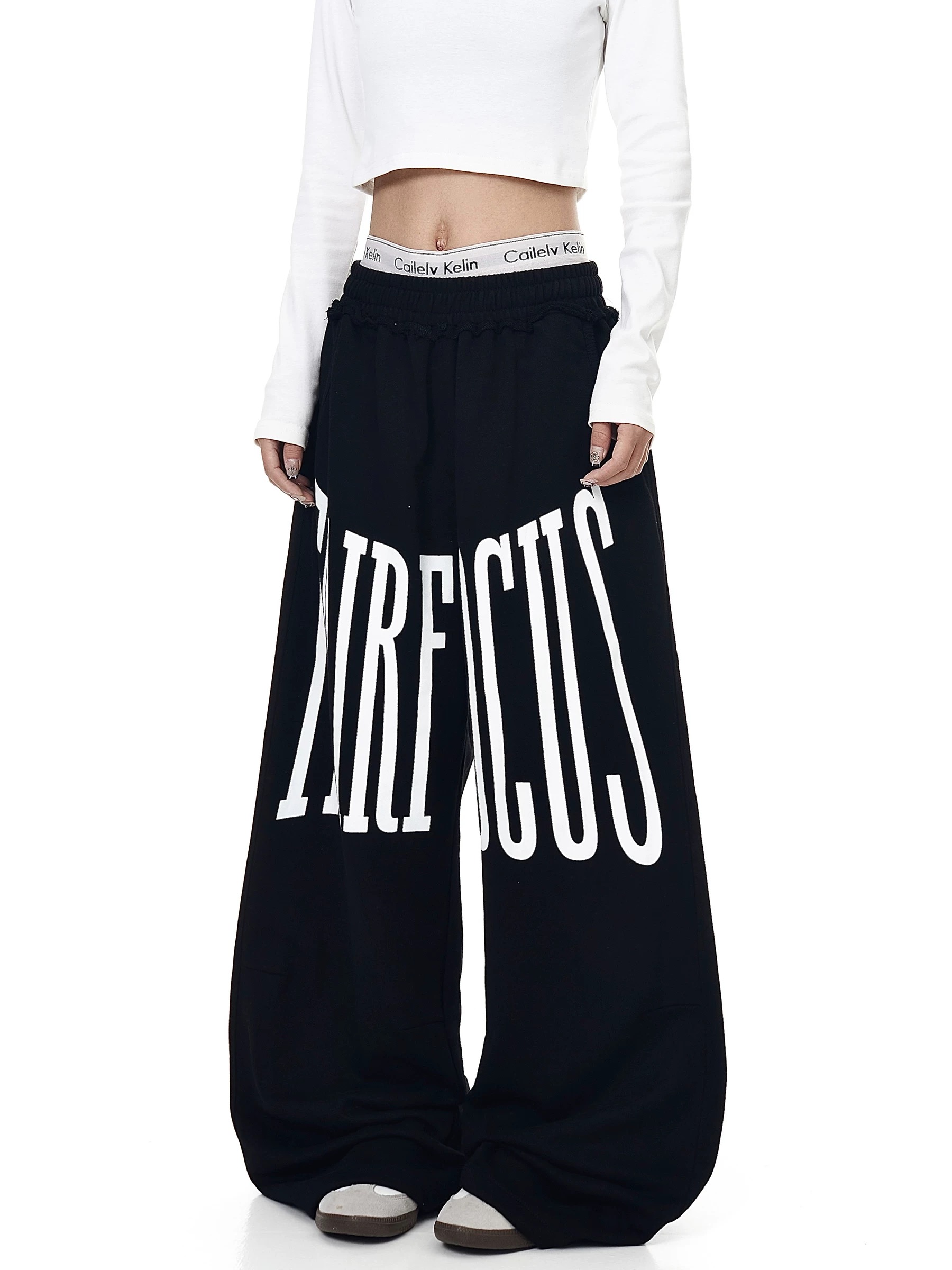 美式复古字母印花抽绳街舞卫裤男女潮牌慵懒风垂感宽松休闲阔腿裤