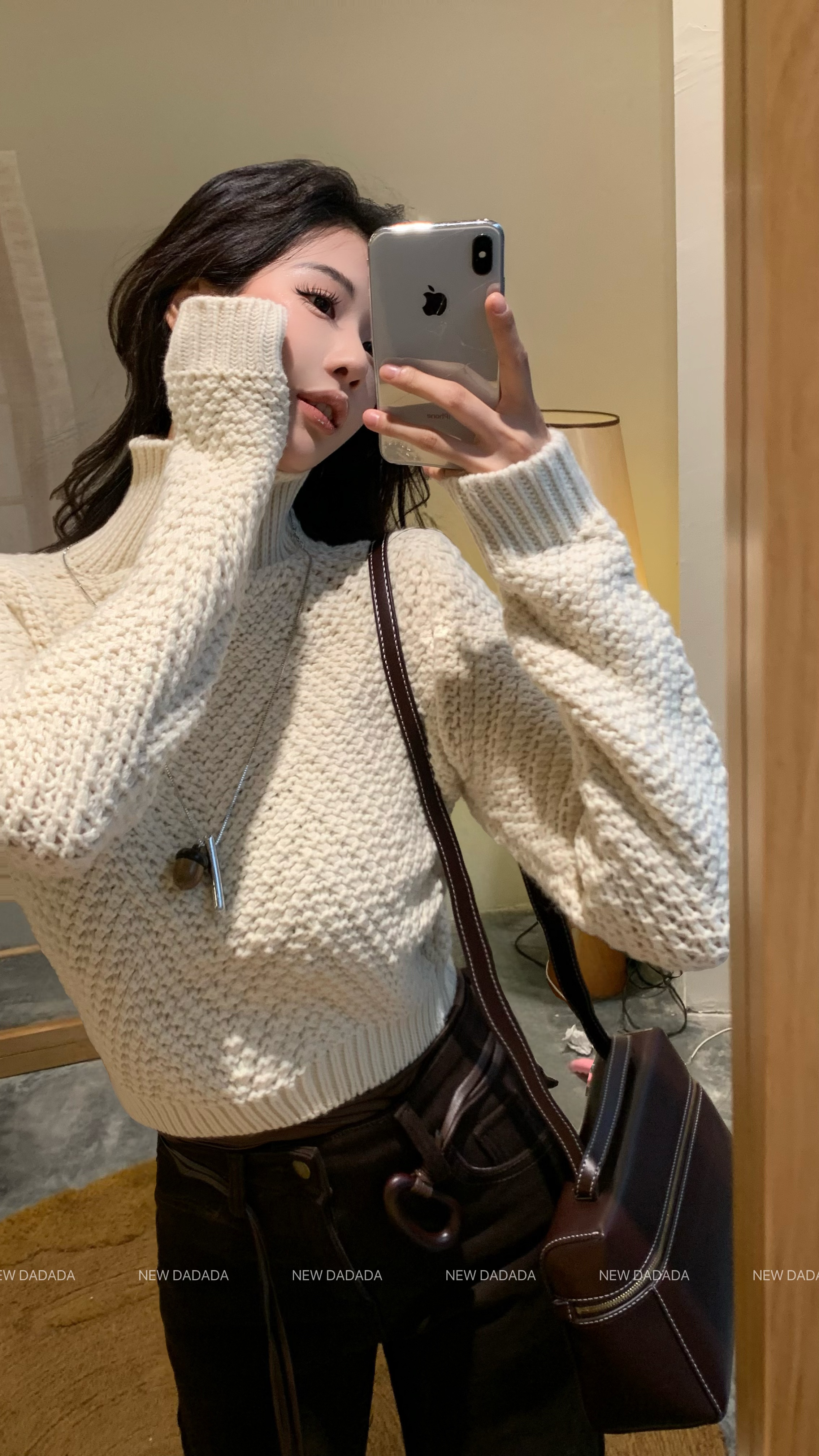 利达 NEW DADADA 高领波浪纹短款针织衫温柔简约修身毛衣DPM2825