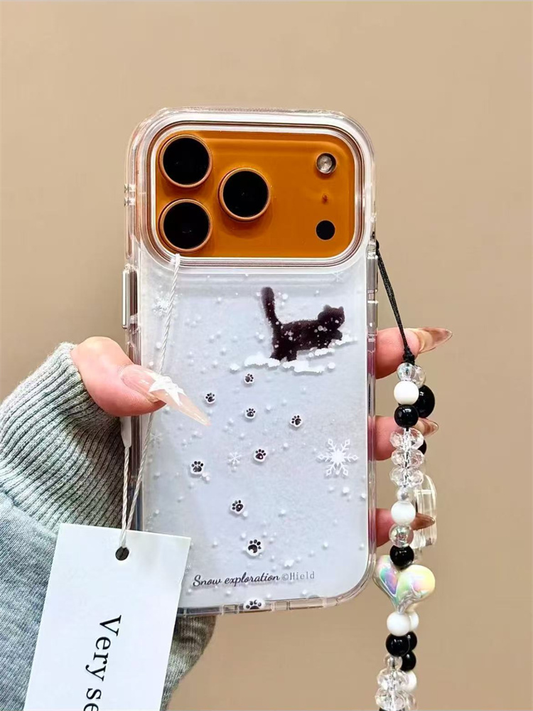 ins韩系雪地猫爪黑猫适用iPhone17promax手机壳16pro手链15pro女