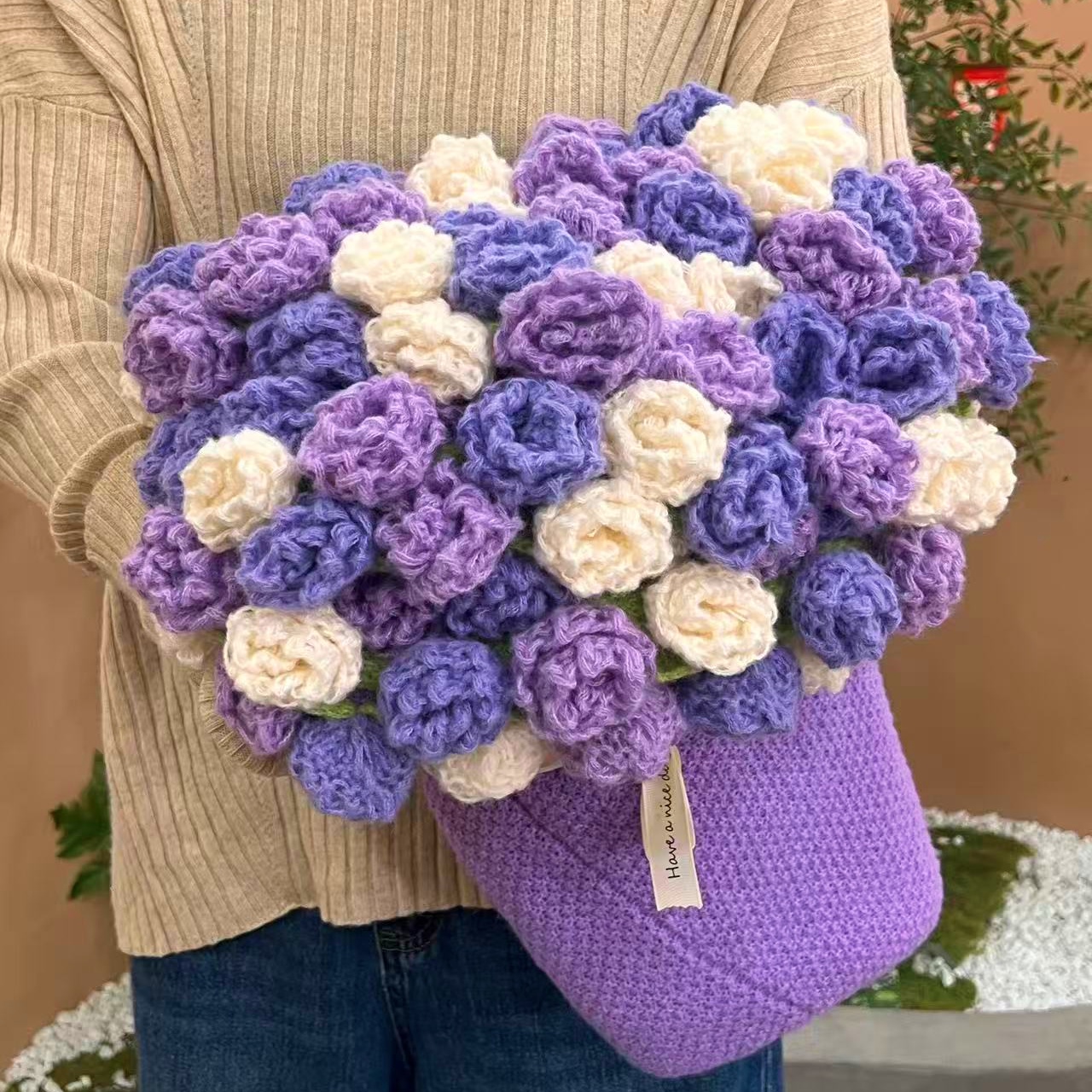 紫雾漫白 成品玫瑰花束毛毯子手工钩织生日礼物女生送闺蜜高级感