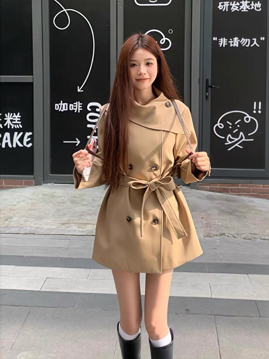 MIU系千金UM家2025秋网红新款英伦风双排扣韩版通勤风衣外套女