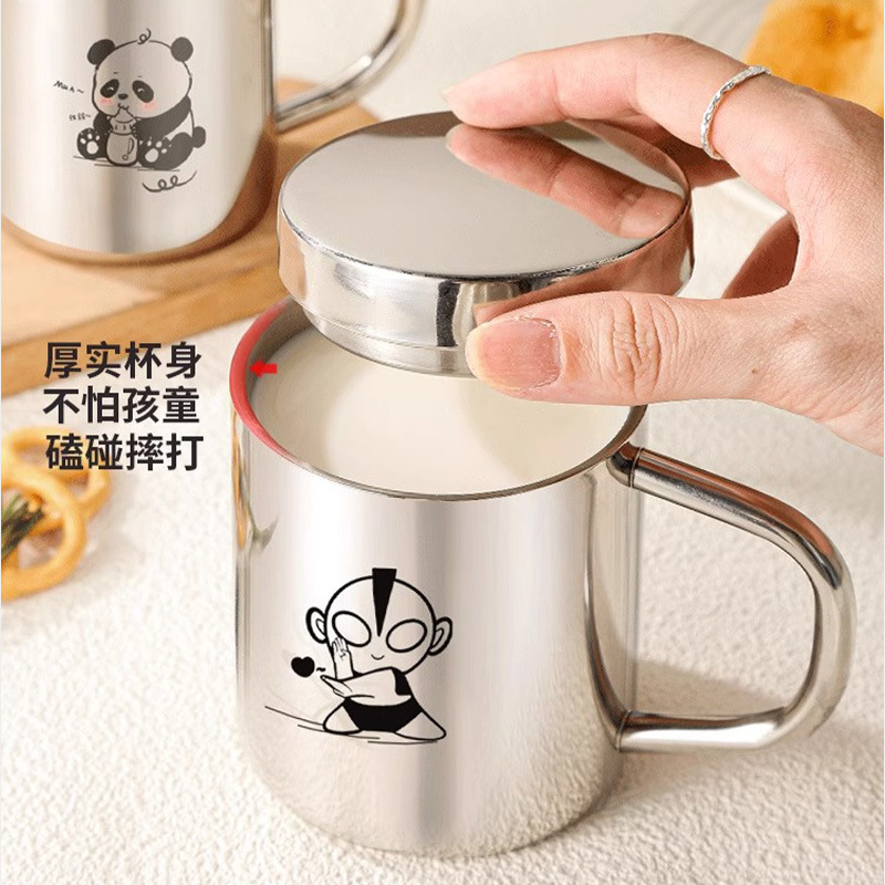 食品级316不锈钢水杯家用带盖防摔可刻字幼儿园双层防烫水杯