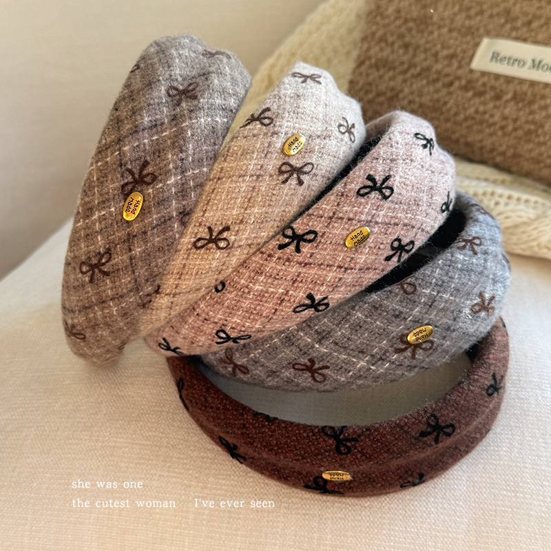 秋冬毛呢格子蝴蝶结发箍女2025新款高颅顶压发卡日常外戴头箍发捆